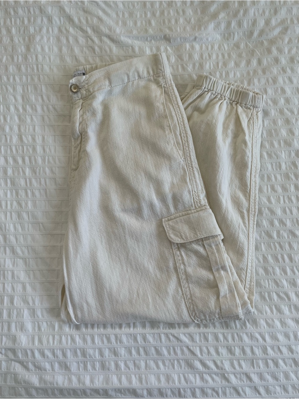 Zara Cotton Muslin Utility Cargo Pocket Joggers Unbleached Natural